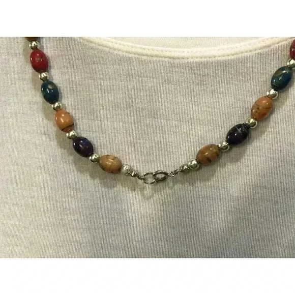 Vintage Unique Chunky‎ Beaded Necklace Multicolored Marbled Beads Grandmacore - Picture 6 of 15